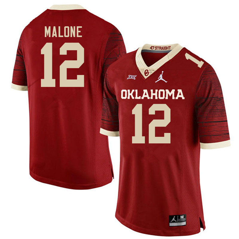 Men #12 Dez Malone Oklahoma Sooners College Football Jerseys Stitched-Retro
